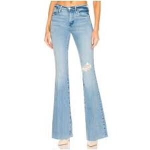 Frame Le High Flare Jeans Womens Size 25 Medium Wash Indigo Ripped Raw Hem Retro
